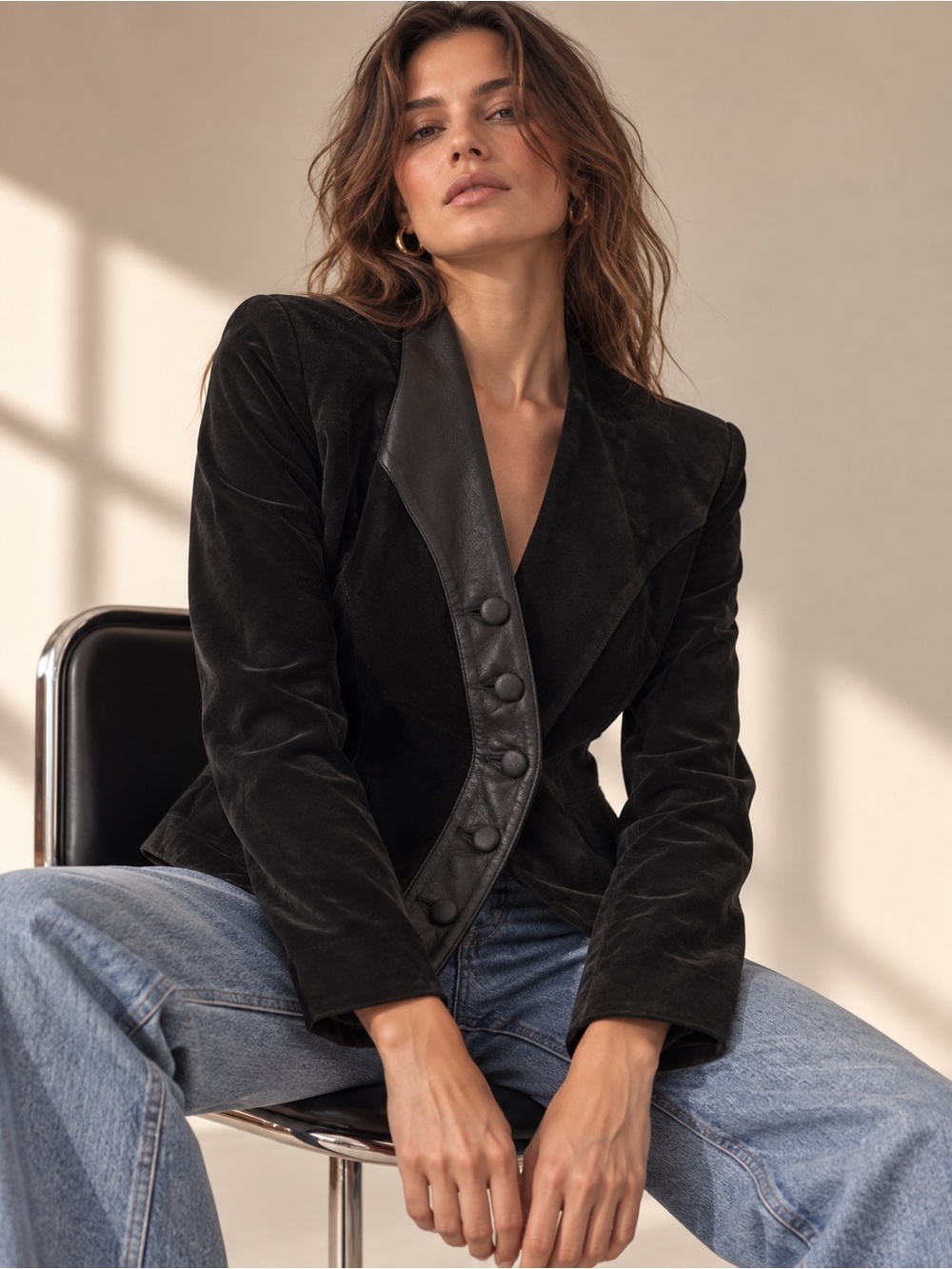 Danier Black Suede Leather Button Front Jacket